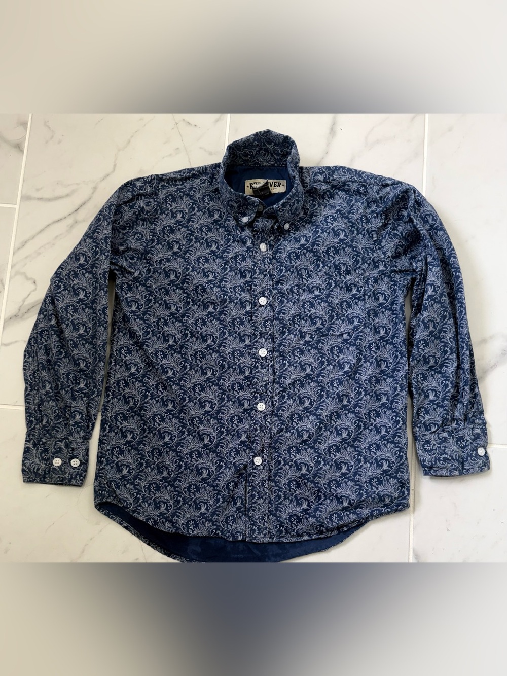Boys Western Shirt Button Down Size Large Blue Floral Long Sleeve Cowboy Rodeo